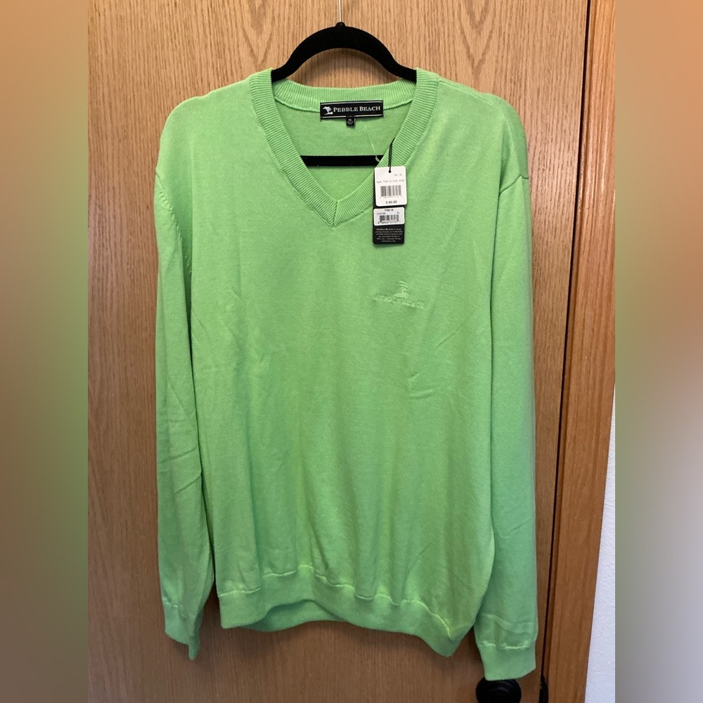 NWT $80 Pebble Beach Sweater v-neck lime green GOLF men’s XL SOFT PIMA COTTON - Picture 9 of 13